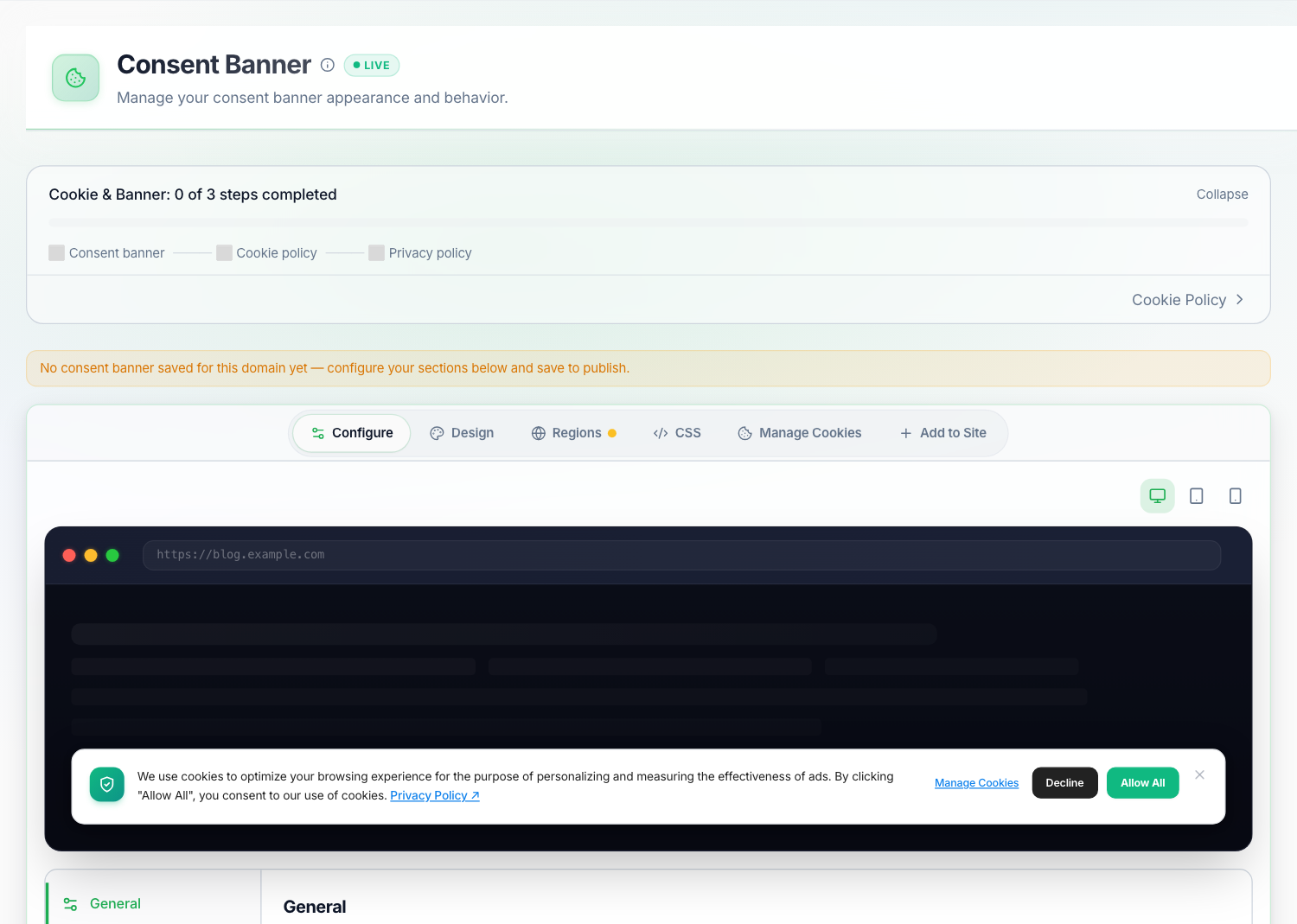 Consent banner studio