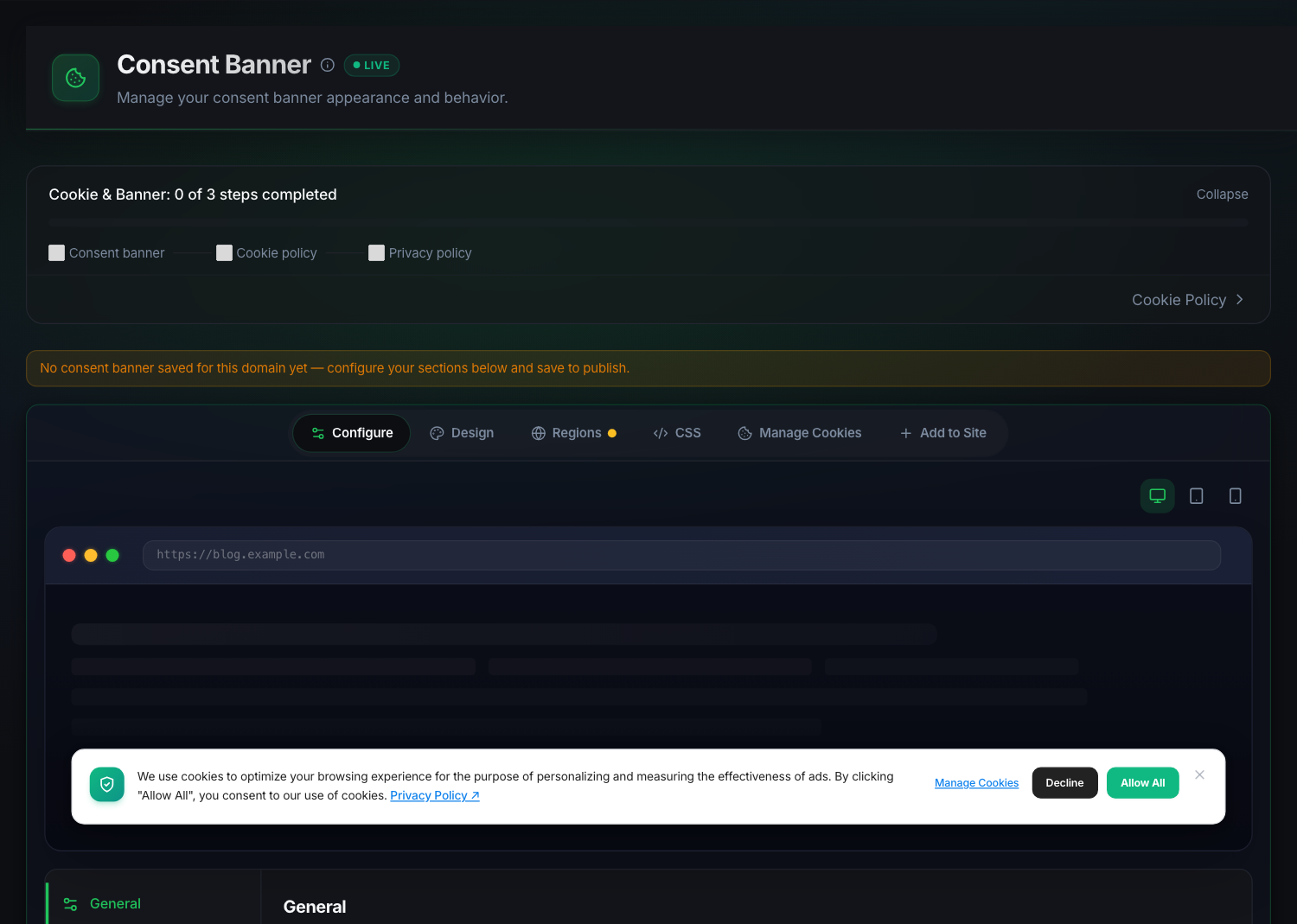 Consent banner studio